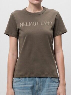 Helmut Lang Raised Embroidered Logo Short Sleeve Cotton Graphic Tee